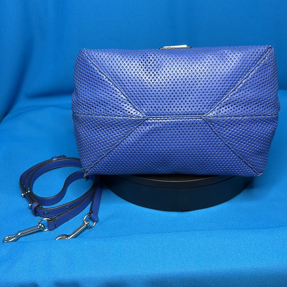 RARE REBECCA MINKOFF LARGE MOTO PERFORATED LEATHER ROYAL / COBALT BLUE SATCHEL - Picture 11 of 16